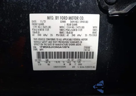 2022 Ford Explorer Timberline from USA, damaged, VIN 1FMSK8JH3NGA10974